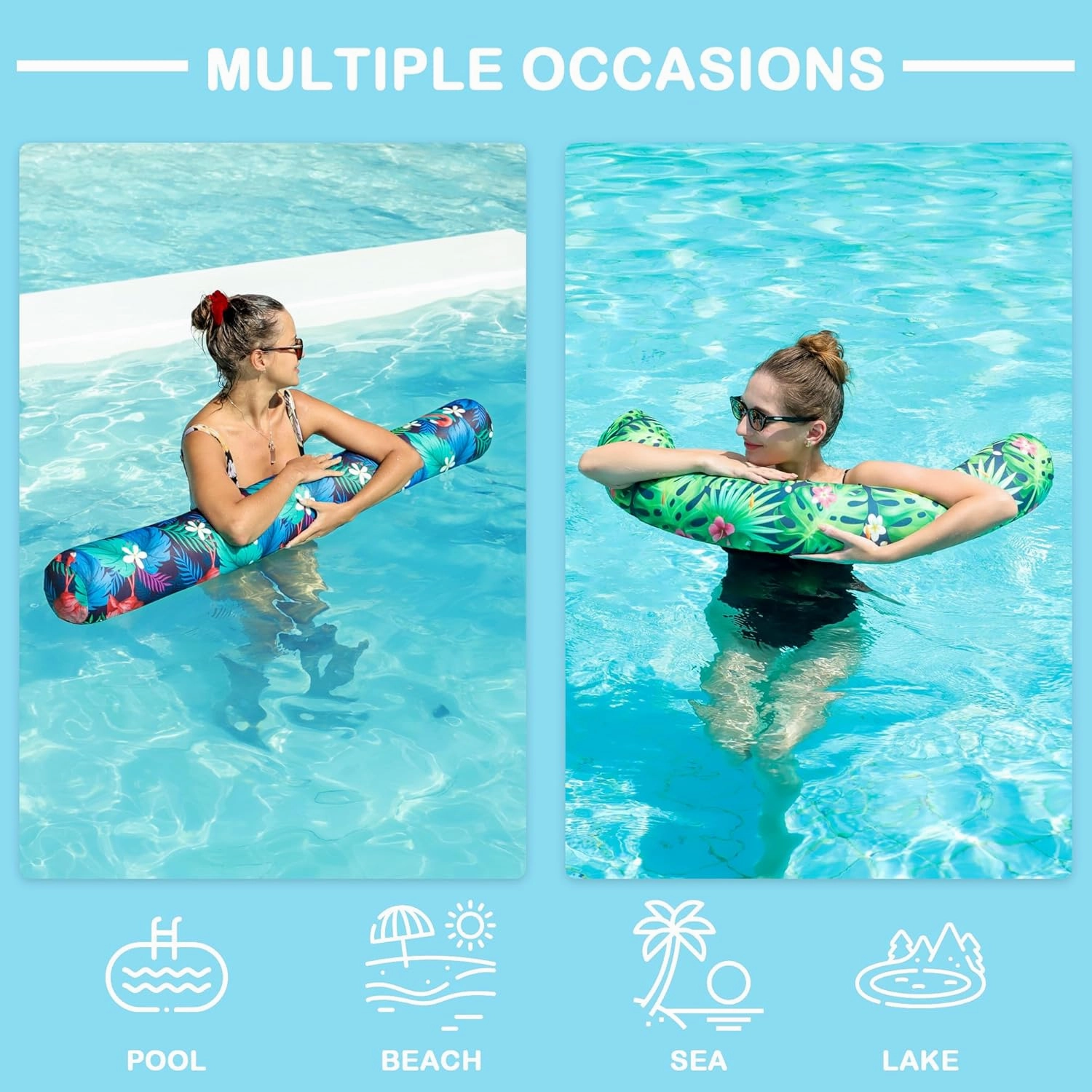 Inflatable Swimming Noodles Set - 2 Pack Fabric Covered Pool Floats for Adults, Pool Noodles Curved Swimming Pool Float for Adult Summer Beach Party Vacation Pool Sea Beach Lake