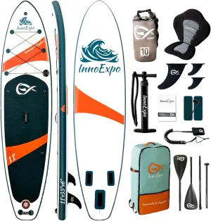 InnoExpo Inflatable Stand Up Paddle Boards with Premium Accessories, Wide Stable SUP Paddle Board Design, Non-Slip Comfort Deck for Youth & Adults