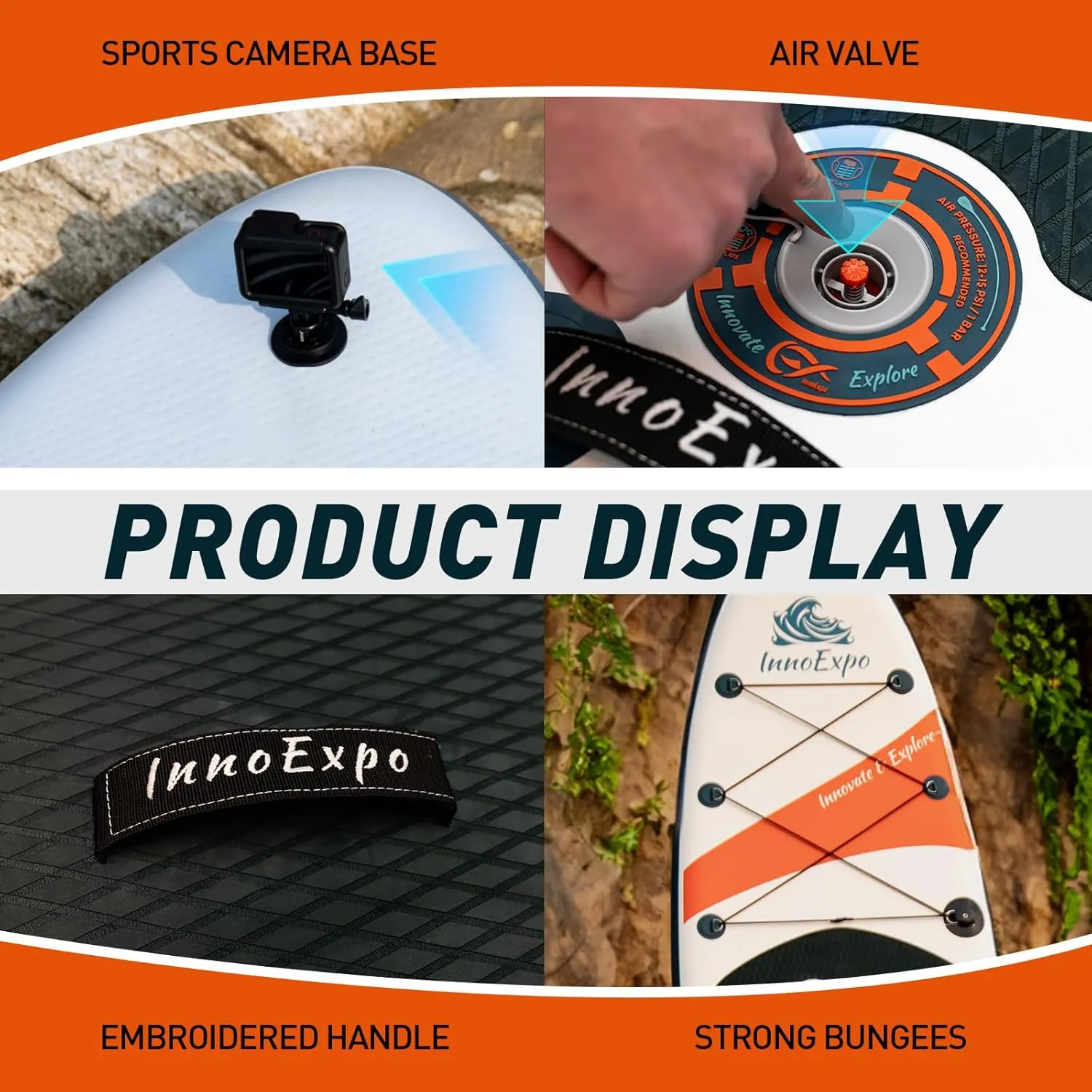 InnoExpo Inflatable Stand Up Paddle Boards with Premium Accessories, Wide Stable SUP Paddle Board Design, Non-Slip Comfort Deck for Youth & Adults