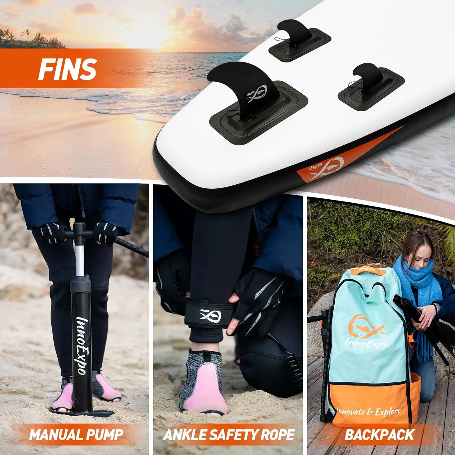InnoExpo Inflatable Stand Up Paddle Boards with Premium Accessories, Wide Stable SUP Paddle Board Design, Non-Slip Comfort Deck for Youth & Adults