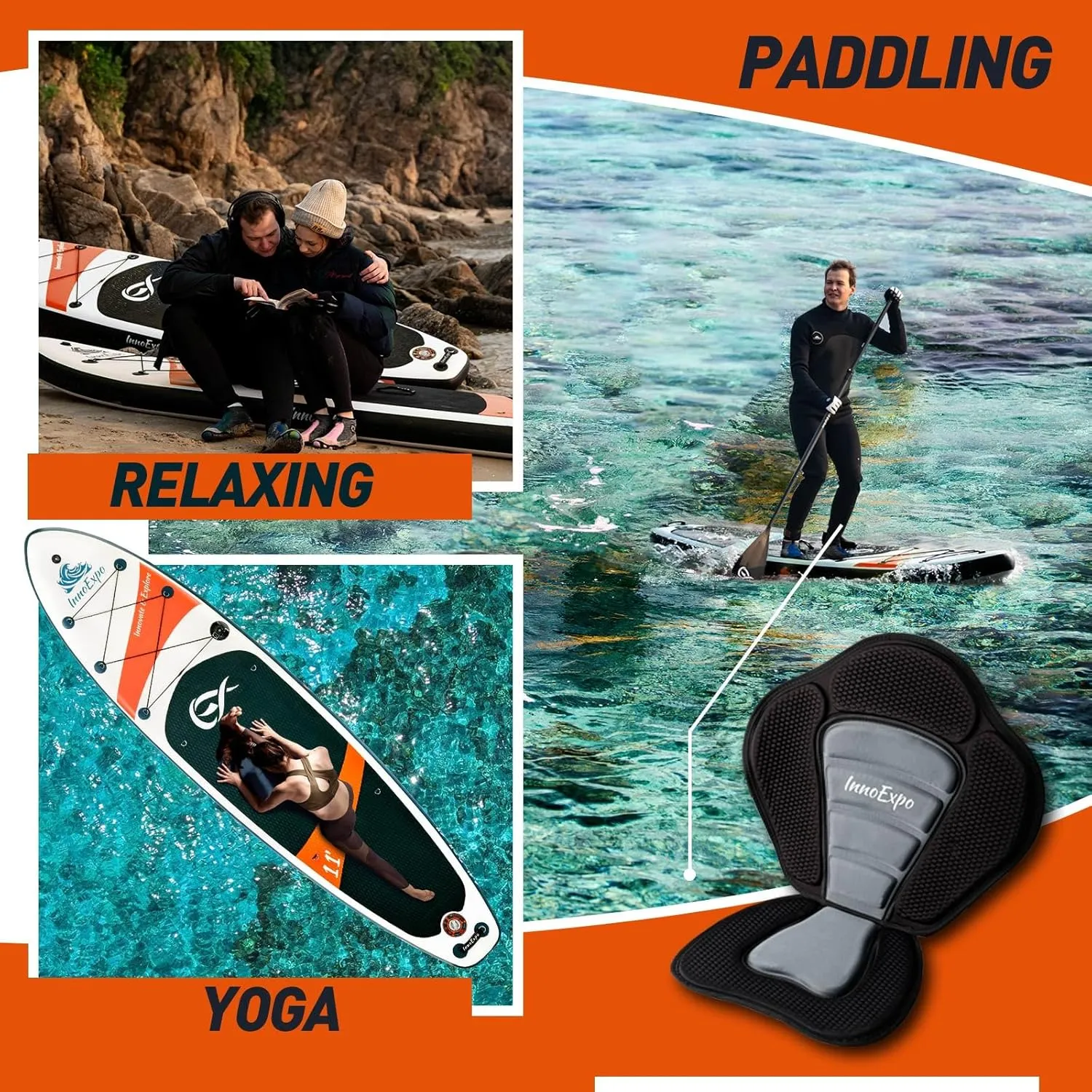 InnoExpo Inflatable Stand Up Paddle Boards with Premium Accessories, Wide Stable SUP Paddle Board Design, Non-Slip Comfort Deck for Youth & Adults