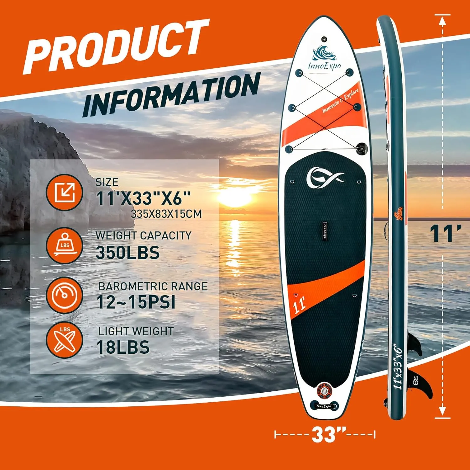 InnoExpo Inflatable Stand Up Paddle Boards with Premium Accessories, Wide Stable SUP Paddle Board Design, Non-Slip Comfort Deck for Youth & Adults