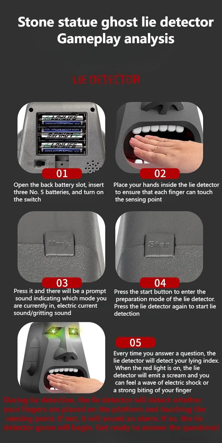 Interactive Lie Detector Game with Light and Sound Effects, 2 Playing Modes - Electric Shock and Finger Bite, Party Game