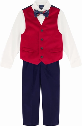 IZOD Boys' 4-Piece Set with Collared Dress Shirt, Tie, Vest, and Pants