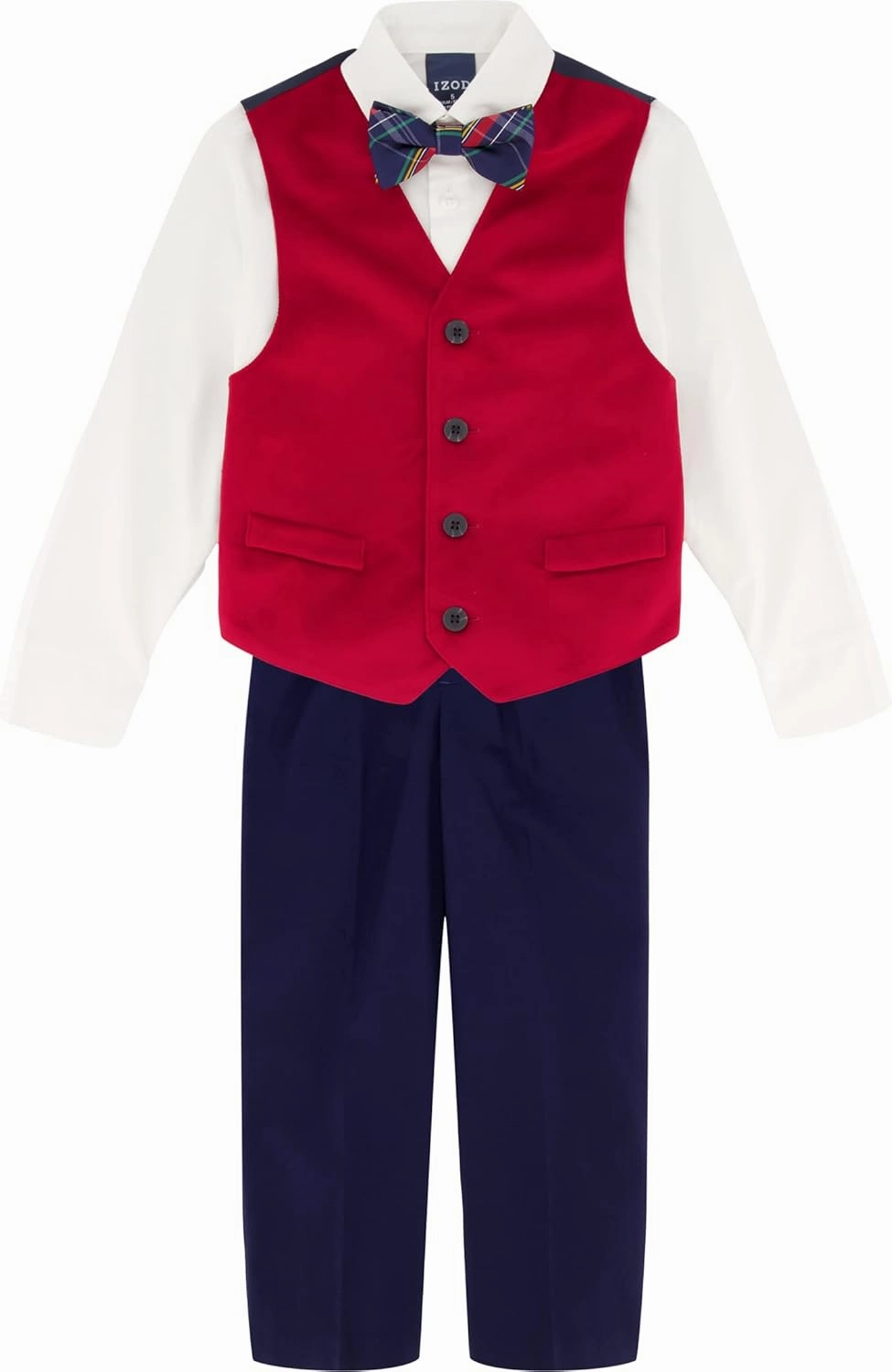 IZOD Boys' 4-Piece Set with Collared Dress Shirt, Tie, Vest, and Pants