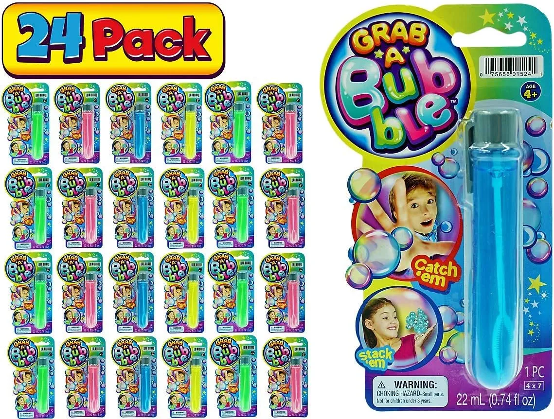 JA-RU Grab a Bubble Touchable Mini Bubble Wands (24 Mini Bubbles Assorted) Small Bubble Tube for Kids. Outdoor Summer Toys Bulk Party Favors Birthday Gifts Giveaways. 1524-24p