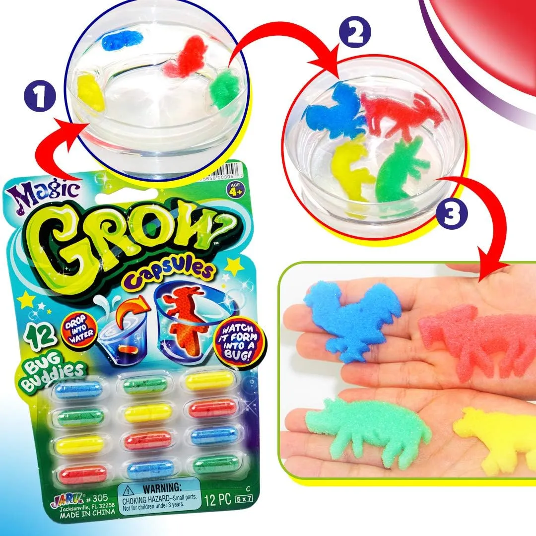 JA-RU Magic Grow Capsules for Kids - Water Growing Toys (24 Pack, 12 Capsules Each) Expanding Sea Creatures, Dinosaurs, Farm Animals Foam Bath Toys. Bulk Science Party Favors 305-24p