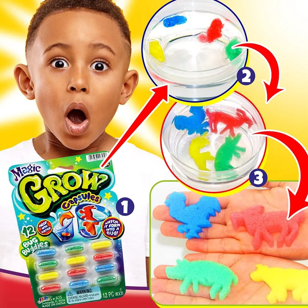 JA-RU Magic Grow Capsules for Kids - Water Growing Toys (24 Pack, 12 Capsules Each) Expanding Sea Creatures, Dinosaurs, Farm Animals Foam Bath Toys. Bulk Science Party Favors 305-24p