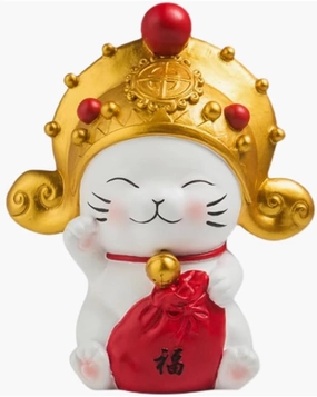 Japanese Ceramic Maneki Neko Lucky Cat Statue Gold Fortune Cat Money Bag Auspicious Fengshui Ornament Home Front Desk,Car, Business Openings Decoration