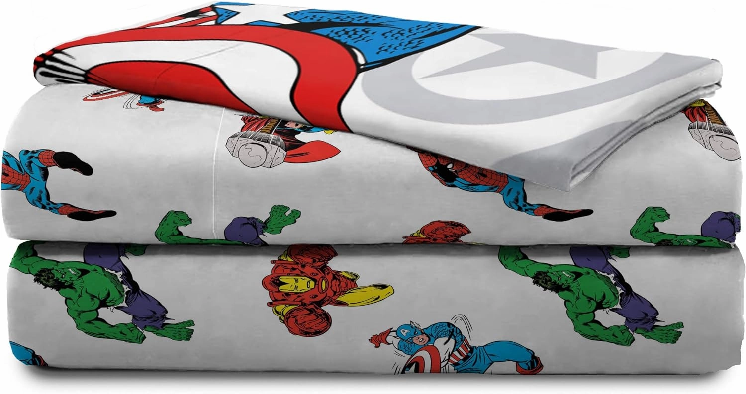 Jay Franco Marvel Avengers Comic Cool 5 Piece Twin Bed Set - Includes Comforter & Sheet Set - Bedding Features Captain America, Spiderman, Iron Man, Hulk, & Thor - Super Soft