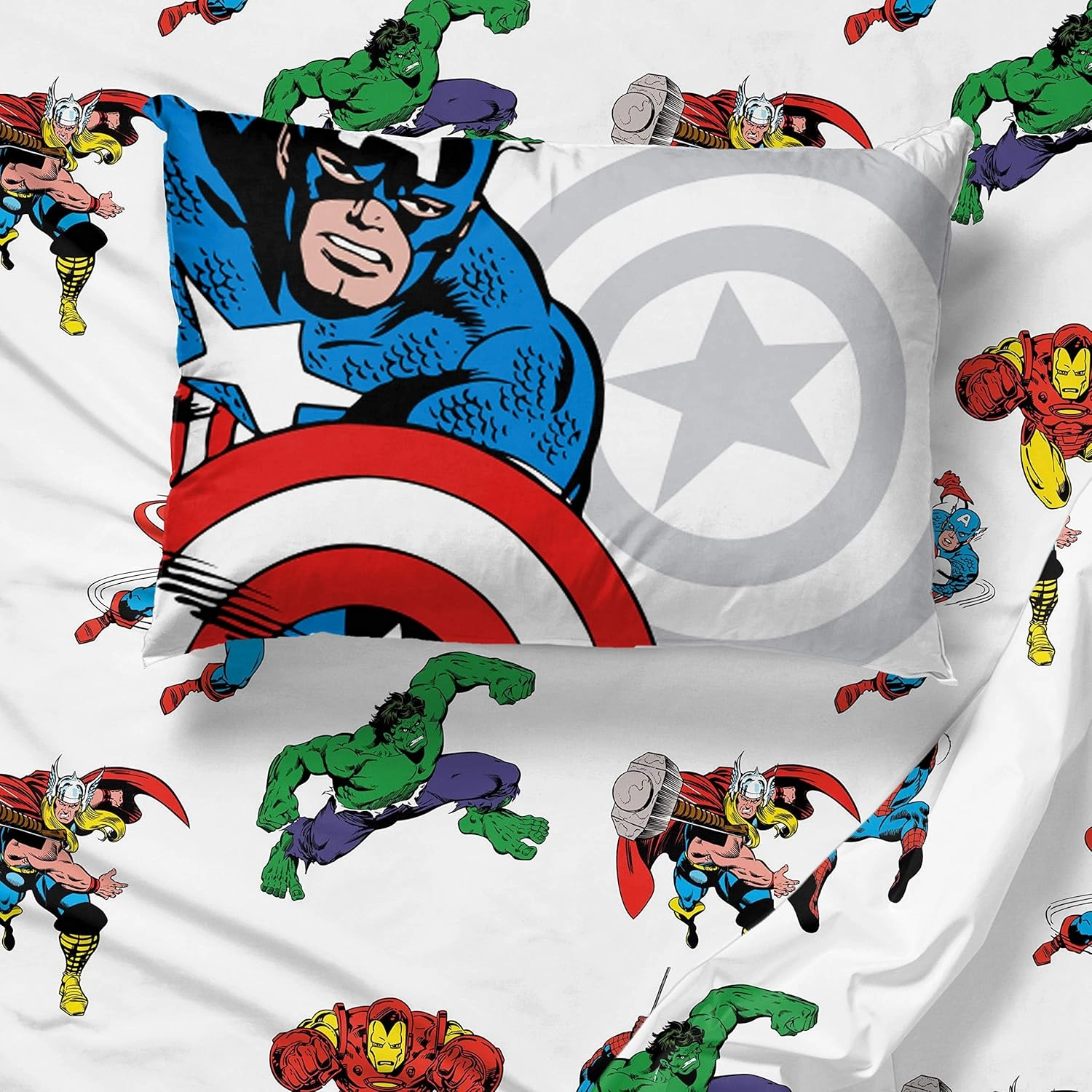 Jay Franco Marvel Avengers Comic Cool 5 Piece Twin Bed Set - Includes Comforter & Sheet Set - Bedding Features Captain America, Spiderman, Iron Man, Hulk, & Thor - Super Soft