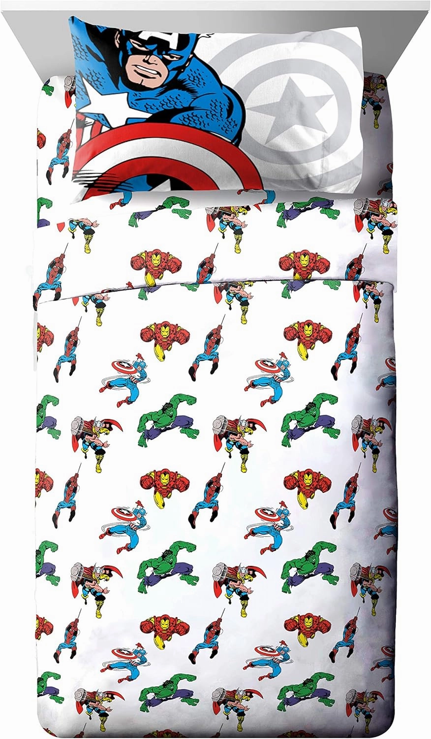 Jay Franco Marvel Avengers Comic Cool 5 Piece Twin Bed Set - Includes Comforter & Sheet Set - Bedding Features Captain America, Spiderman, Iron Man, Hulk, & Thor - Super Soft