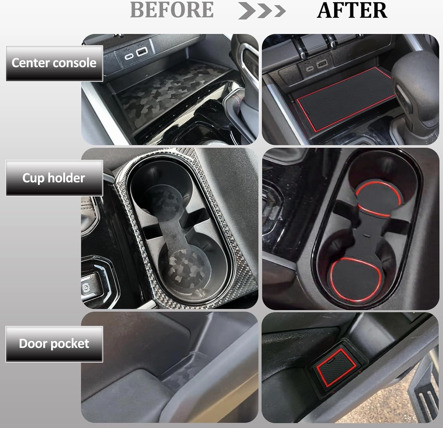 JDMCAR Custom Liner Accessories Compatible with 2023 2024 2025 Chevy Colorado/GMC Canyon, Premium Cup Holder, Center Console, and Door Pocket Inserts Mat Kit-17 PCS Set (Crew Cab, Red Trim)