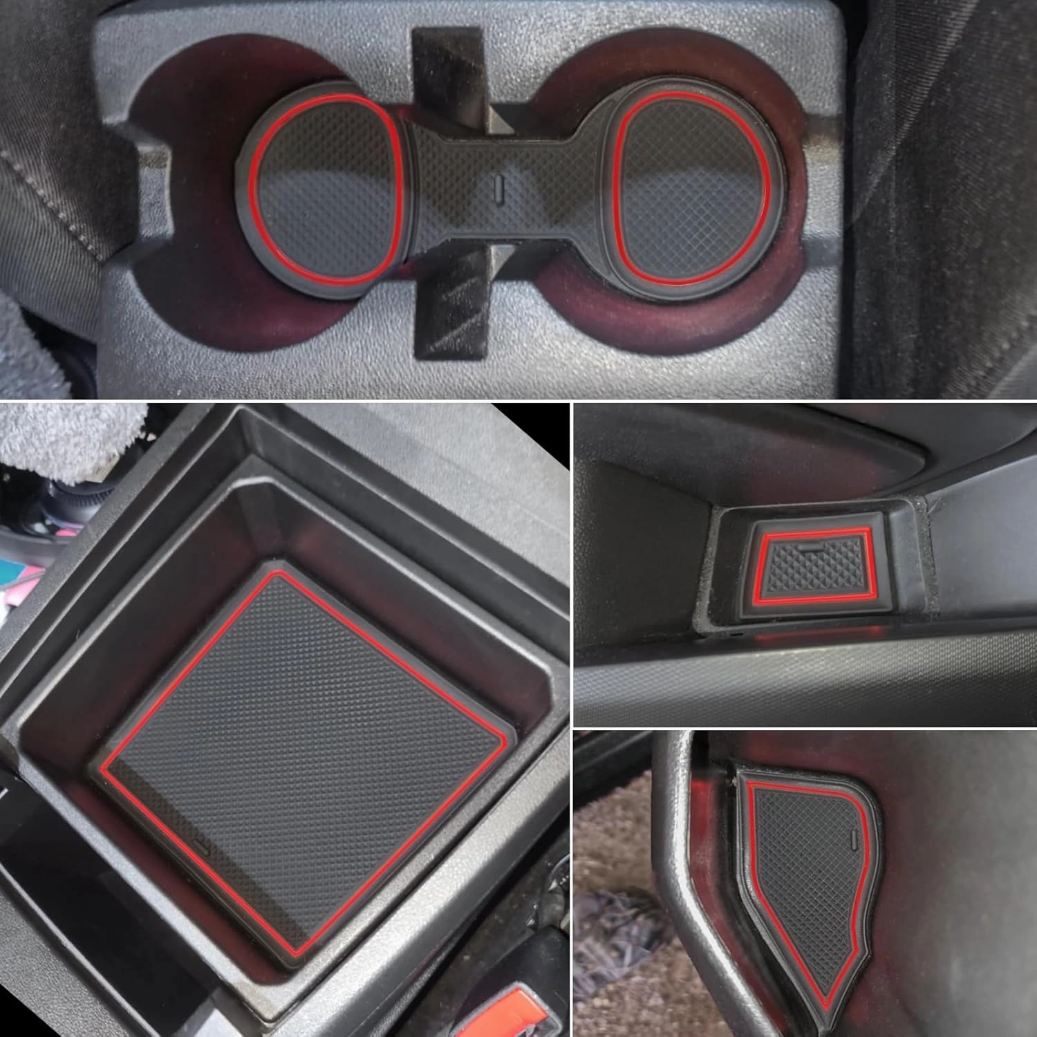 JDMCAR Custom Liner Accessories Compatible with 2023 2024 2025 Chevy Colorado/GMC Canyon, Premium Cup Holder, Center Console, and Door Pocket Inserts Mat Kit-17 PCS Set (Crew Cab, Red Trim)