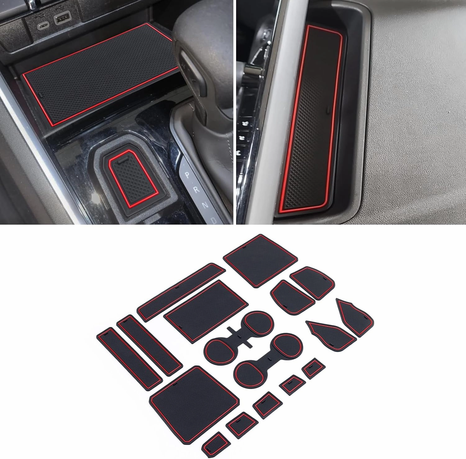 JDMCAR Custom Liner Accessories Compatible with 2023 2024 2025 Chevy Colorado/GMC Canyon, Premium Cup Holder, Center Console, and Door Pocket Inserts Mat Kit-17 PCS Set (Crew Cab, Red Trim)