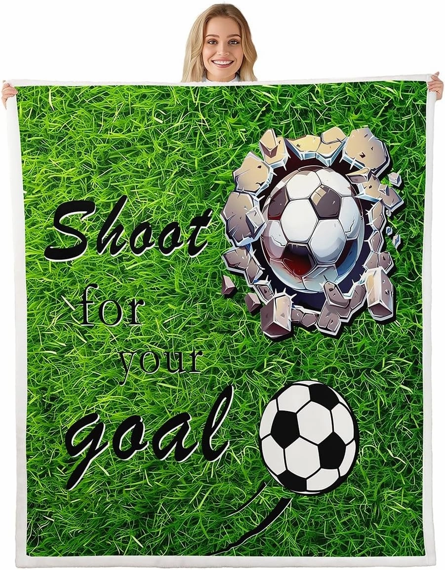 jejeloiu Football Fleece Throw Blanket Baby 30"x40" Kids Soccer Ball Game Sherpa Blanket Plush Fuzzy for Bed Couch Chair Living Room, American Football Player Bed Blanket Comfort Grassland Room Decor