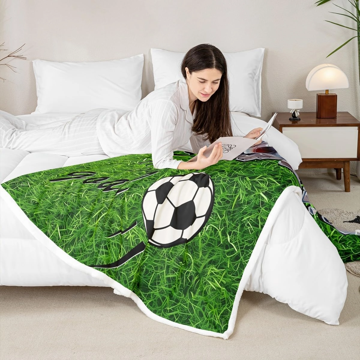 jejeloiu Football Fleece Throw Blanket Baby 30"x40" Kids Soccer Ball Game Sherpa Blanket Plush Fuzzy for Bed Couch Chair Living Room, American Football Player Bed Blanket Comfort Grassland Room Decor