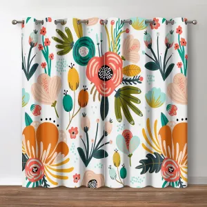 Jekeno Floral Blackout Curtains, Boho Colorful Flowers Print Decor for Home Bedroom Living Room Grommet Window Darkening Drapes, 52 Wide 84 Long Inches 2 Panel Set