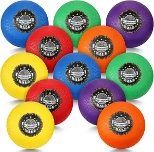 Jerify 12 Pack 8.5 Inch Playground Balls Rubber Sport Kickballs Bulk 6 Colors Inflatable Dodgeballs Bouncy Balls for Adults Indoors Outdoors Games Gym Exercise