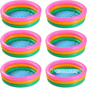 Jerify 6 Pack Kiddie Pool for Toddler 34 x 10 Inch Inflatable Kids Swimming Pool Small Baby Blow up 3 Rings Round Baby Padding Ball Pond for Indoor and Outdoor Water Game Play Center(Bright Style)