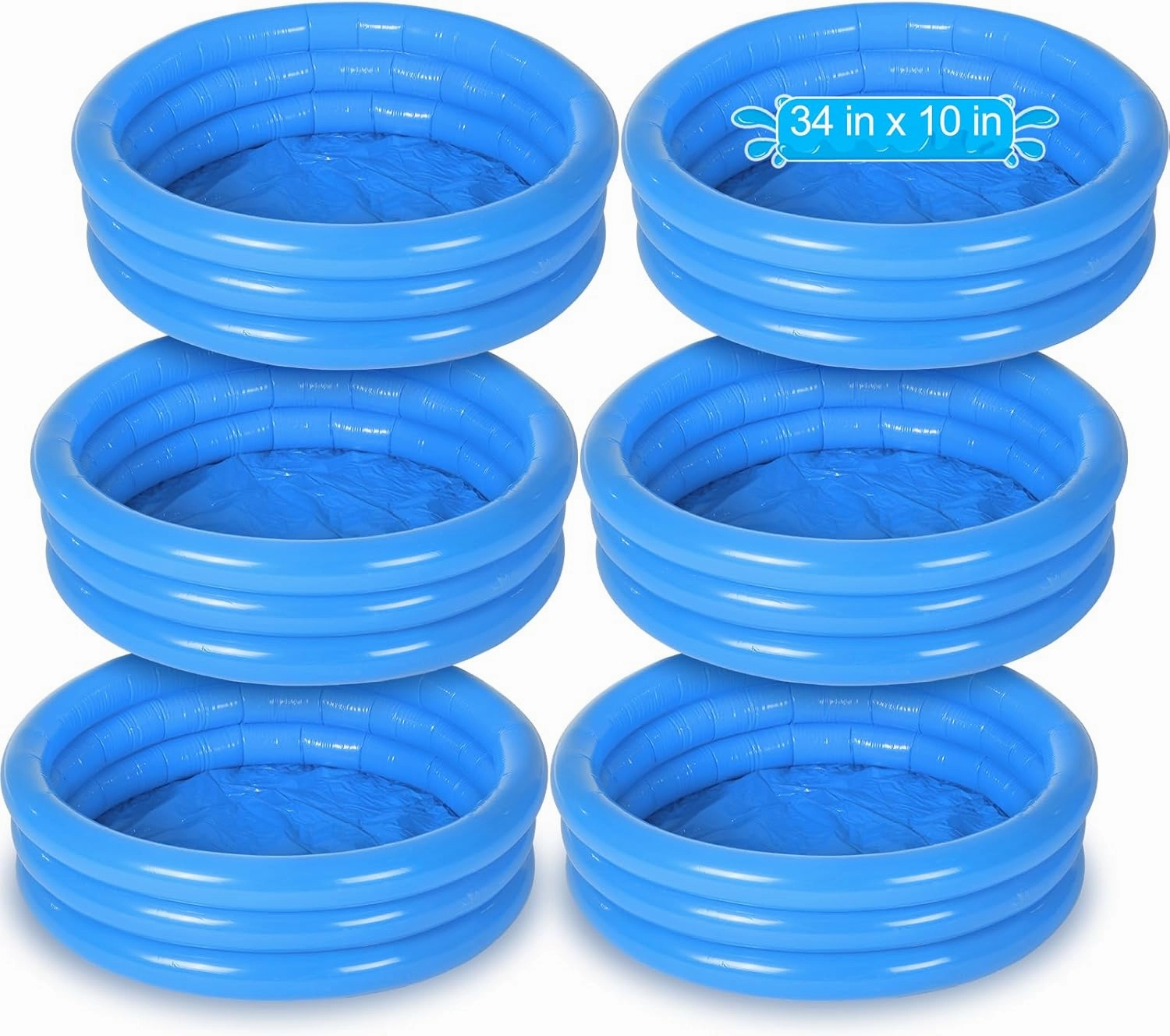 Jerify 6 Pack Kiddie Pool for Toddler 34 x 10 Inch Inflatable Kids Swimming Pool Small Baby Blow up 3 Rings Round Baby Padding Ball Pond for Indoor and Outdoor Water Game Play Center(Lively Style)
