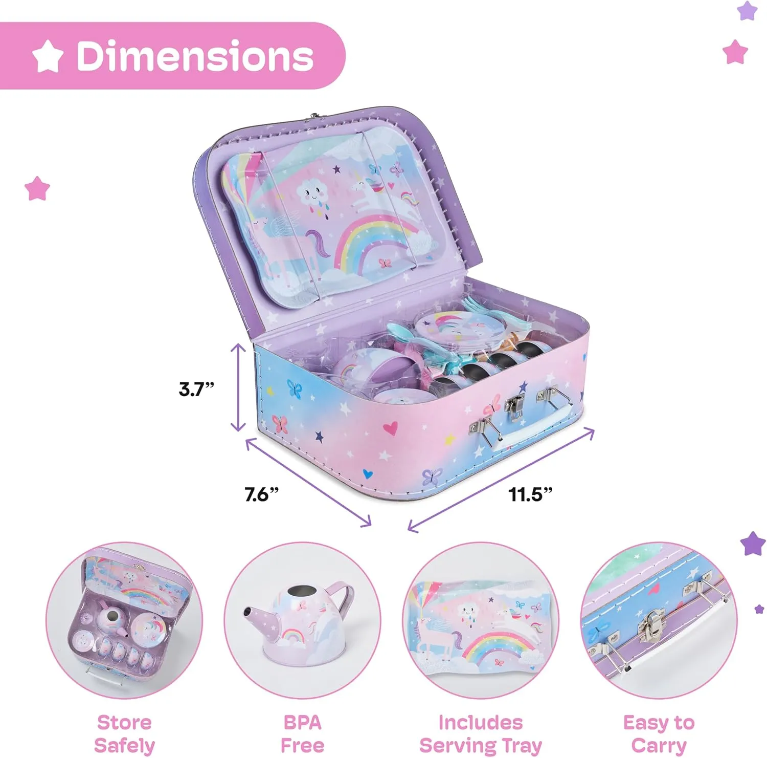 Jewelkeeper Tea Party Set - 15-Piece Toddler Tea Set with Unicorn Design for Kids - Includes Teapot, Cups, Saucers, Plates and Carrying Case for Imaginative Play and Storage