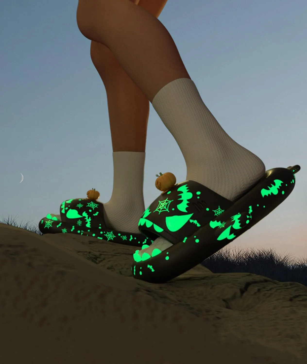 Jfxgjuv Luminous Christmas Shark Slippers - Glow in the Dark, Spooky 3D Cartoon Open Toe Slides
