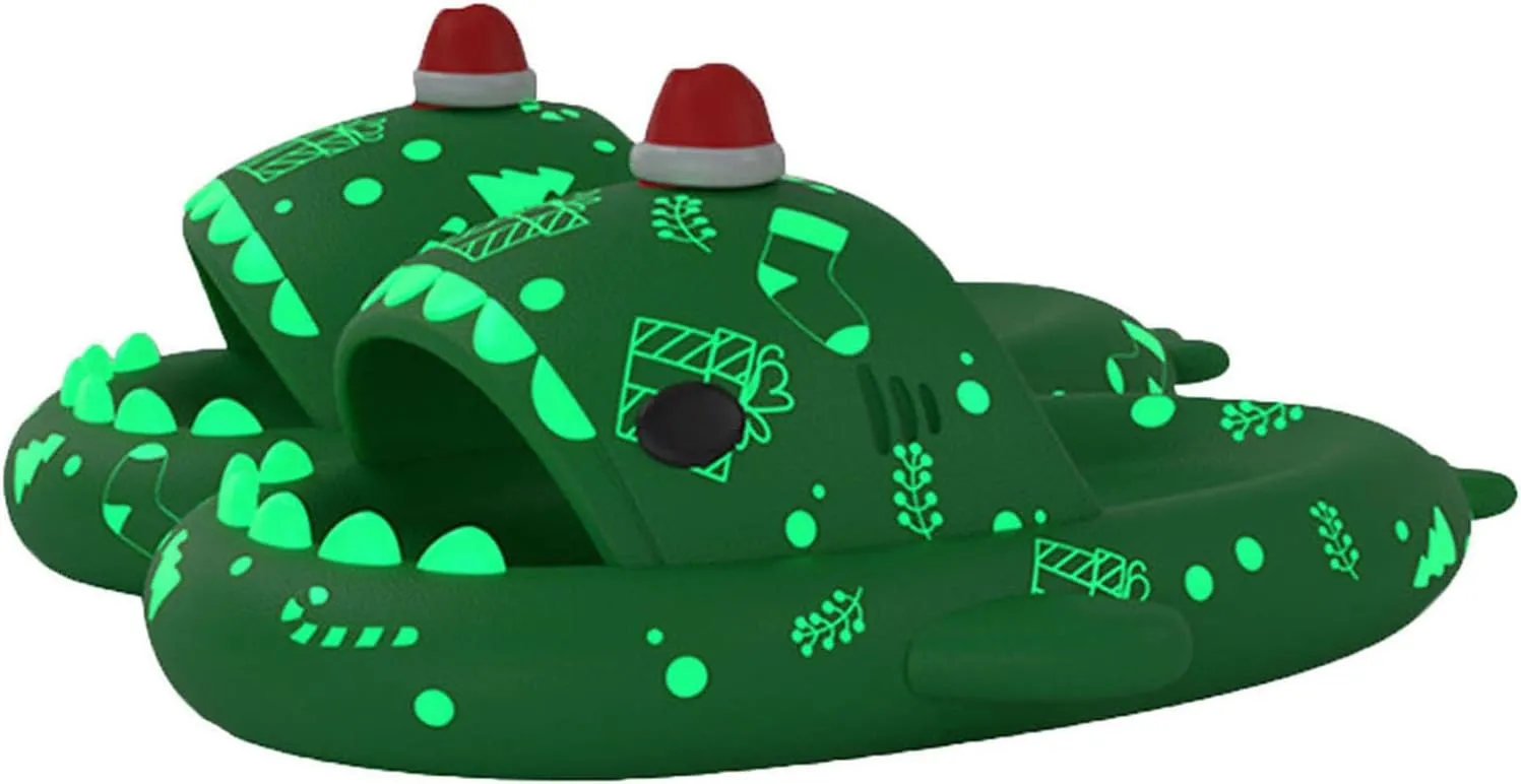 Jfxgjuv Luminous Christmas Shark Slippers - Glow in the Dark, Spooky 3D Cartoon Open Toe Slides