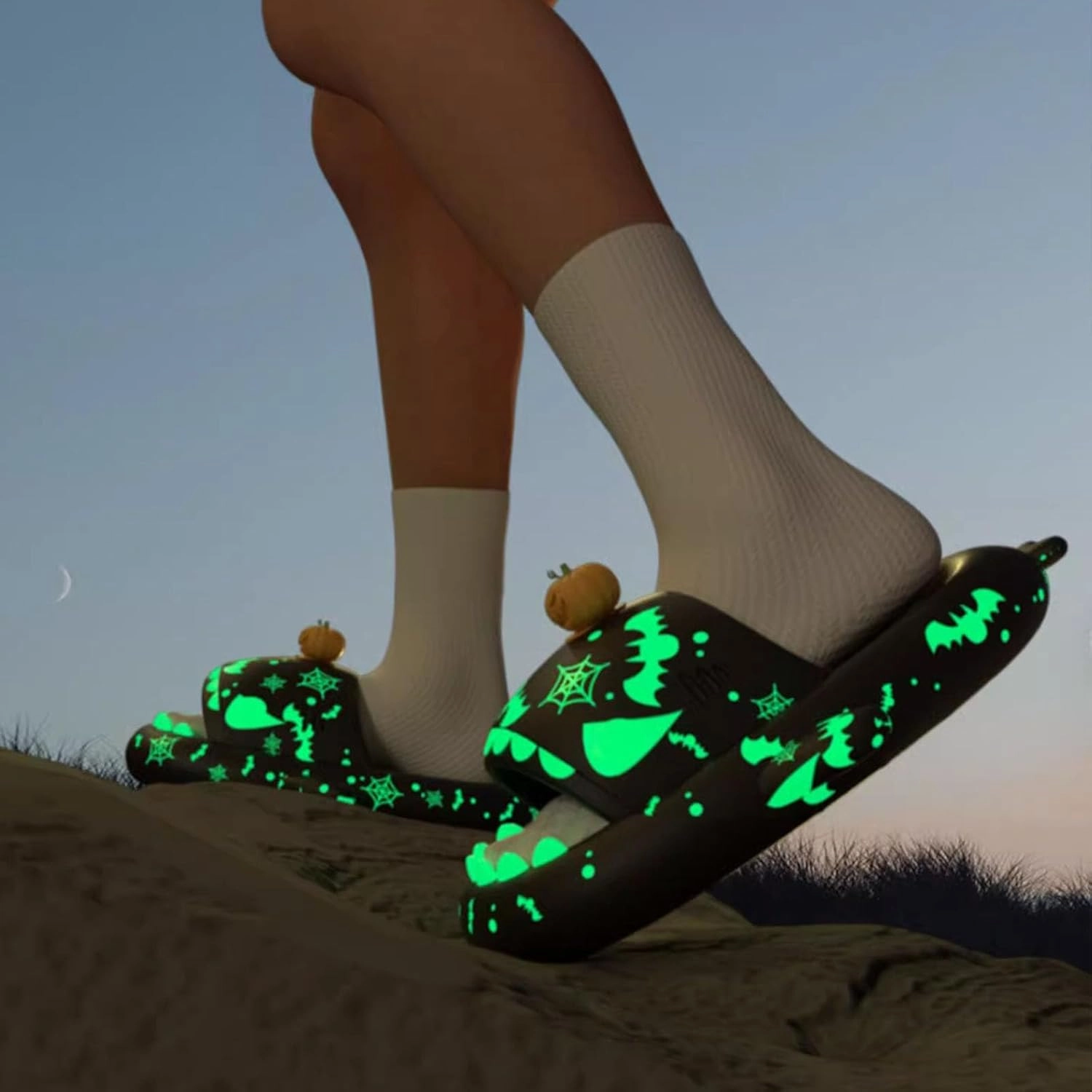 Jfxgjuv Halloween Luminous Shark Slippers, Christmas Luminous Shark Slippers, Spooky Shark Slides Glow in The Dark for Men Women