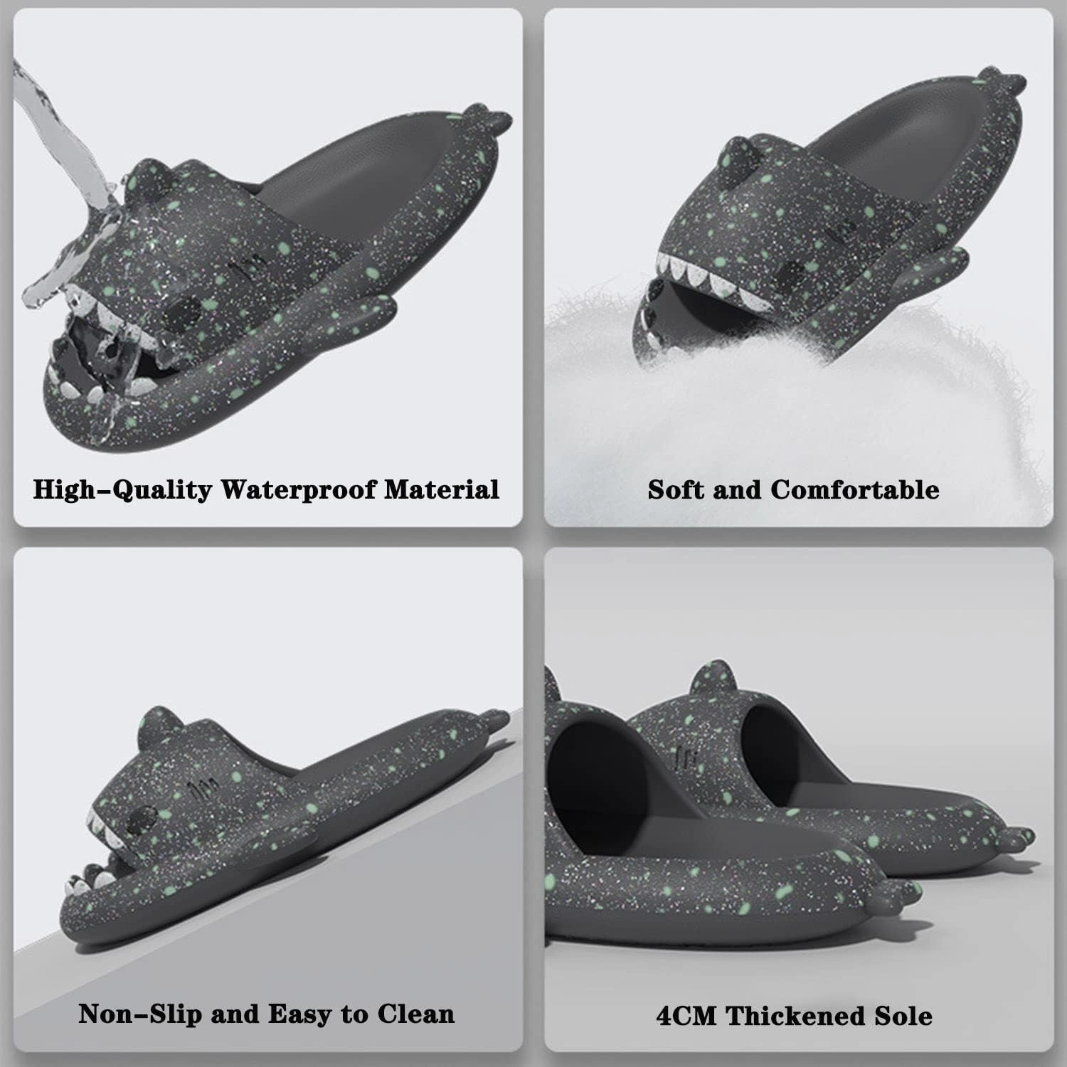 Jfxgjuv Halloween Luminous Shark Slippers, Spooky Shark Slides Glow in The Dark Halloween Shark Slides Christmas Shark Slides Santa Shark Slides Glow in The Dark for Men Women