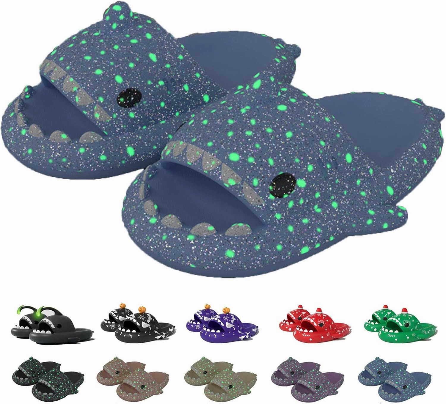 Jfxgjuv Halloween Luminous Shark Slippers, Spooky Shark Slides Glow in The Dark Halloween Shark Slides Christmas Shark Slides Santa Shark Slides Glow in The Dark for Men Women
