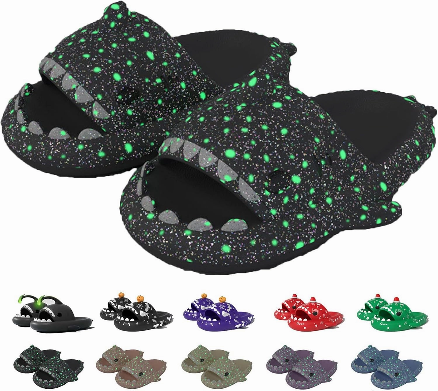 Jfxgjuv Halloween Luminous Shark Slippers, Spooky Shark Slides Glow in The Dark Halloween Shark Slides Christmas Shark Slides Santa Shark Slides Glow in The Dark for Men Women