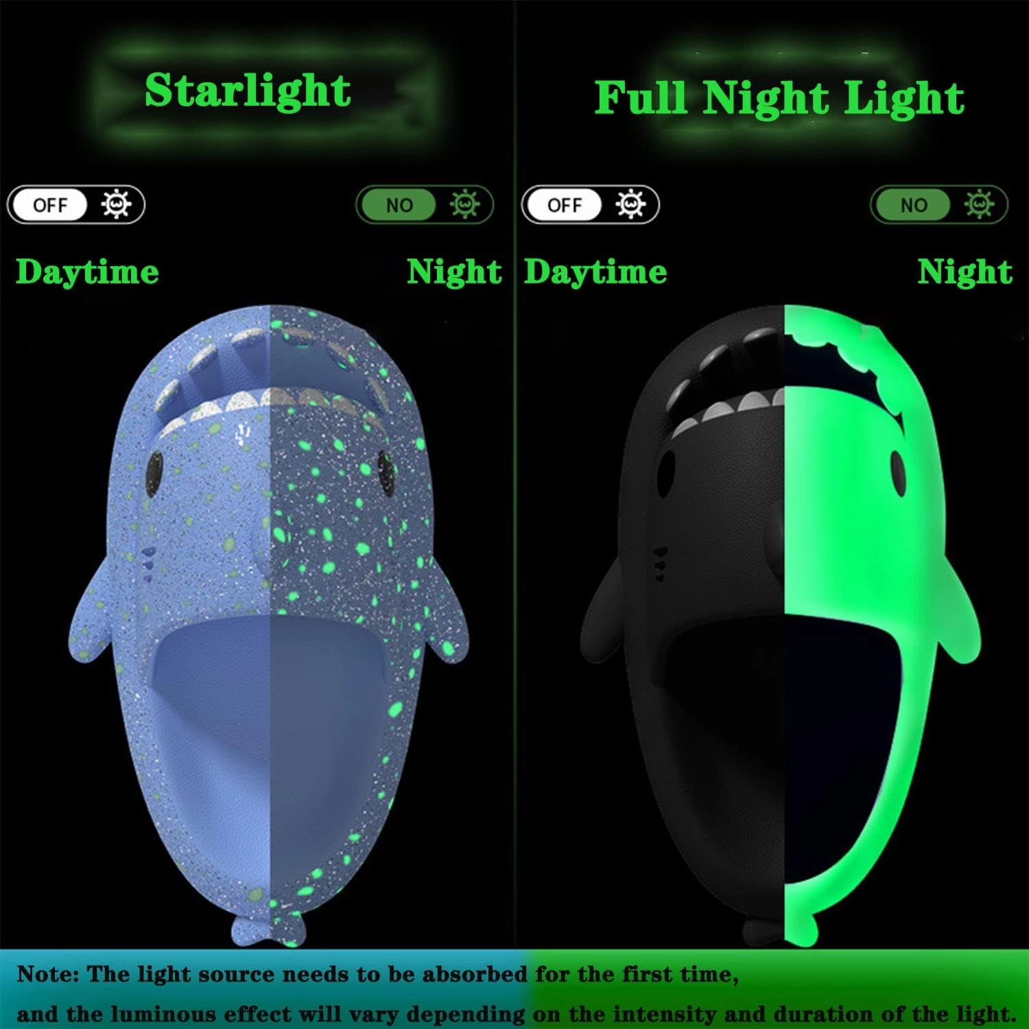 Jfxgjuv Halloween Luminous Shark Slippers, Spooky Shark Slides Glow in The Dark Halloween Shark Slides Christmas Shark Slides Santa Shark Slides Glow in The Dark for Men Women