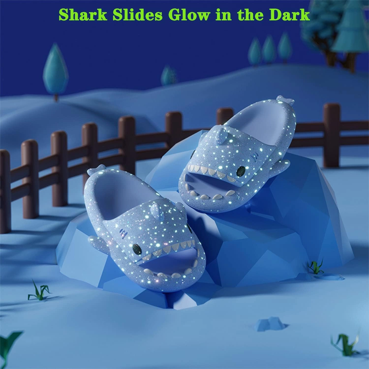 Jfxgjuv Halloween Luminous Shark Slippers, Spooky Shark Slides Glow in The Dark Halloween Shark Slides Christmas Shark Slides Santa Shark Slides Glow in The Dark for Men Women