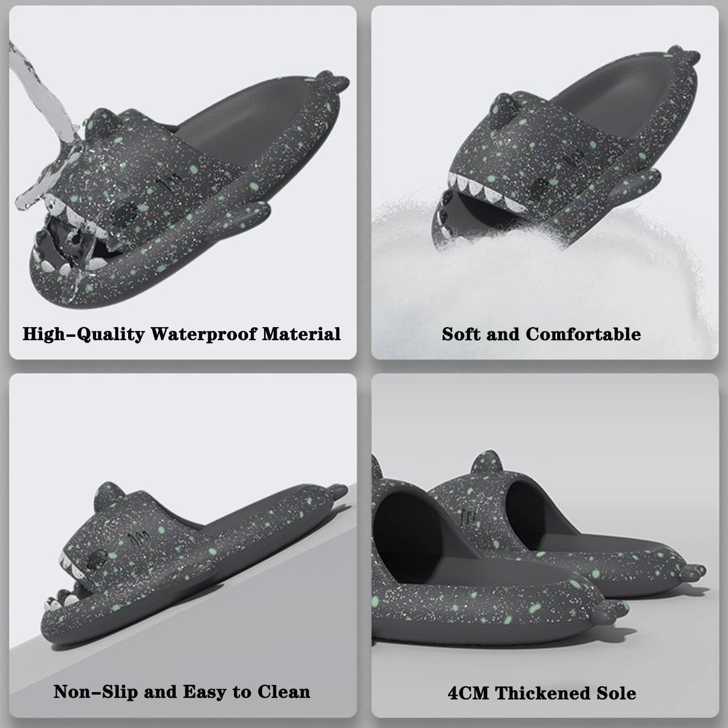 Jfxgjuv Halloween Luminous Shark Slippers, Spooky Shark Slides Glow in The Dark Halloween Shark Slides Christmas Shark Slides Santa Shark Slides Glow in The Dark for Men Women