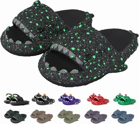 Jfxgjuv Halloween Luminous Shark Slippers, Spooky Shark Slides Glow in The Dark Halloween Shark Slides Christmas Shark Slides Santa Shark Slides Glow in The Dark for Men Women