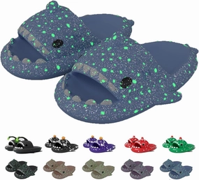 Jfxgjuv Halloween Luminous Shark Slippers, Spooky Shark Slides Glow in The Dark Halloween Shark Slides Christmas Shark Slides Santa Shark Slides Glow in The Dark for Men Women