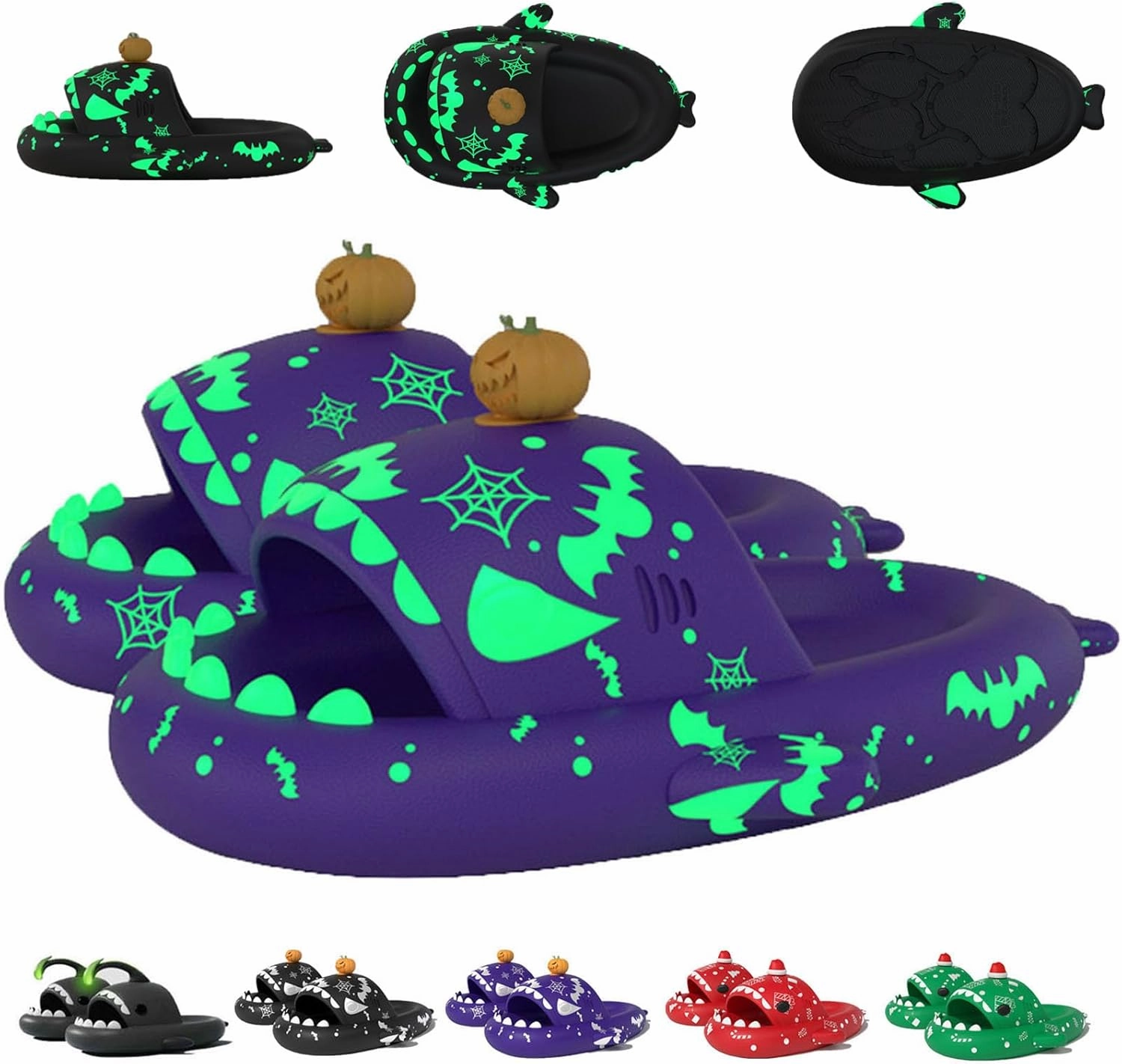 Jfxgjuv Luminous Shark Slippers Spooky Shark Slides Glow in The Dark Shark Cloud Slides Glow in The Dark 3D Cartoon Halloween Christmas Shark Slides for Women Men