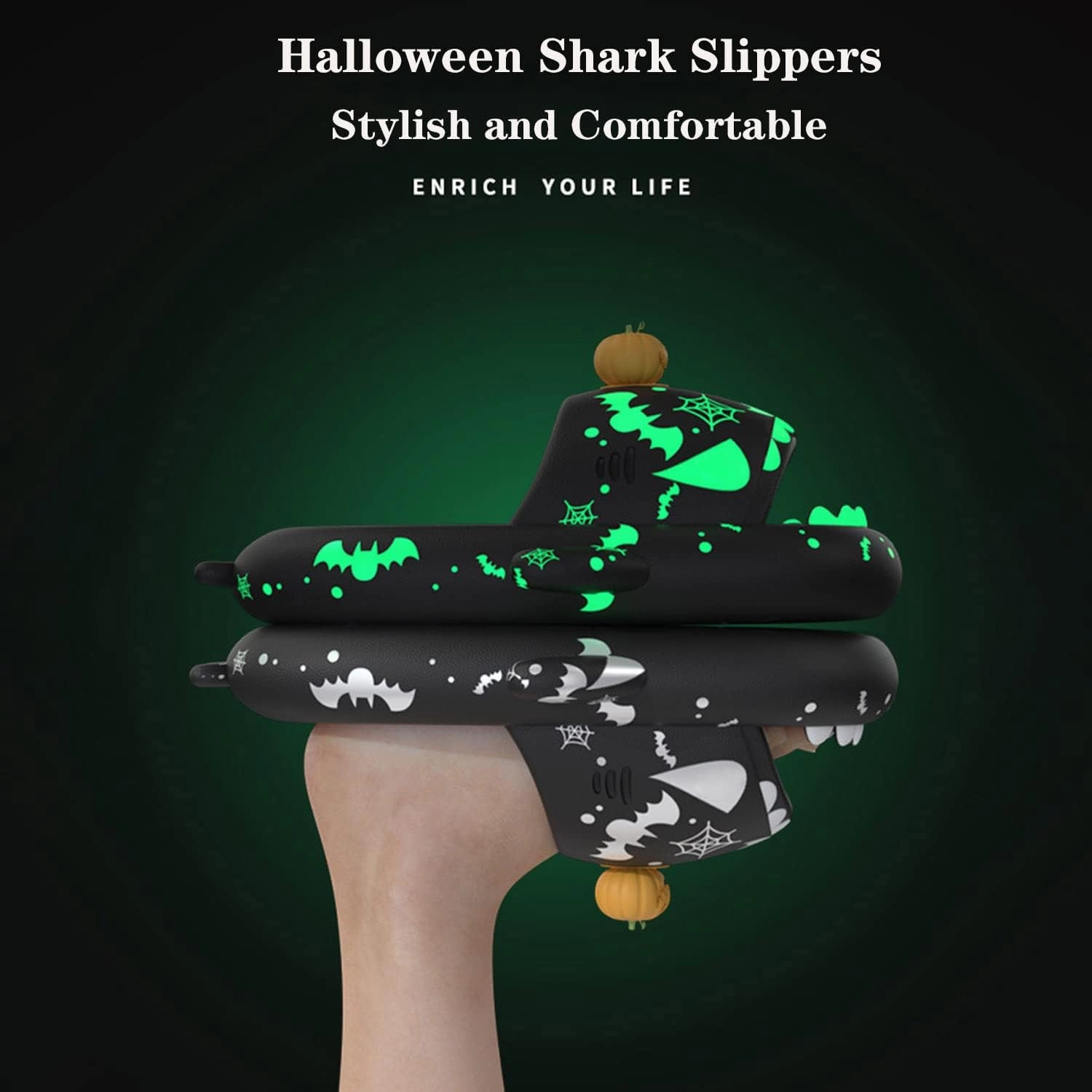 Jfxgjuv Luminous Shark Slippers Spooky Shark Slides Glow in The Dark Shark Cloud Slides Glow in The Dark 3D Cartoon Halloween Christmas Shark Slides for Women Men