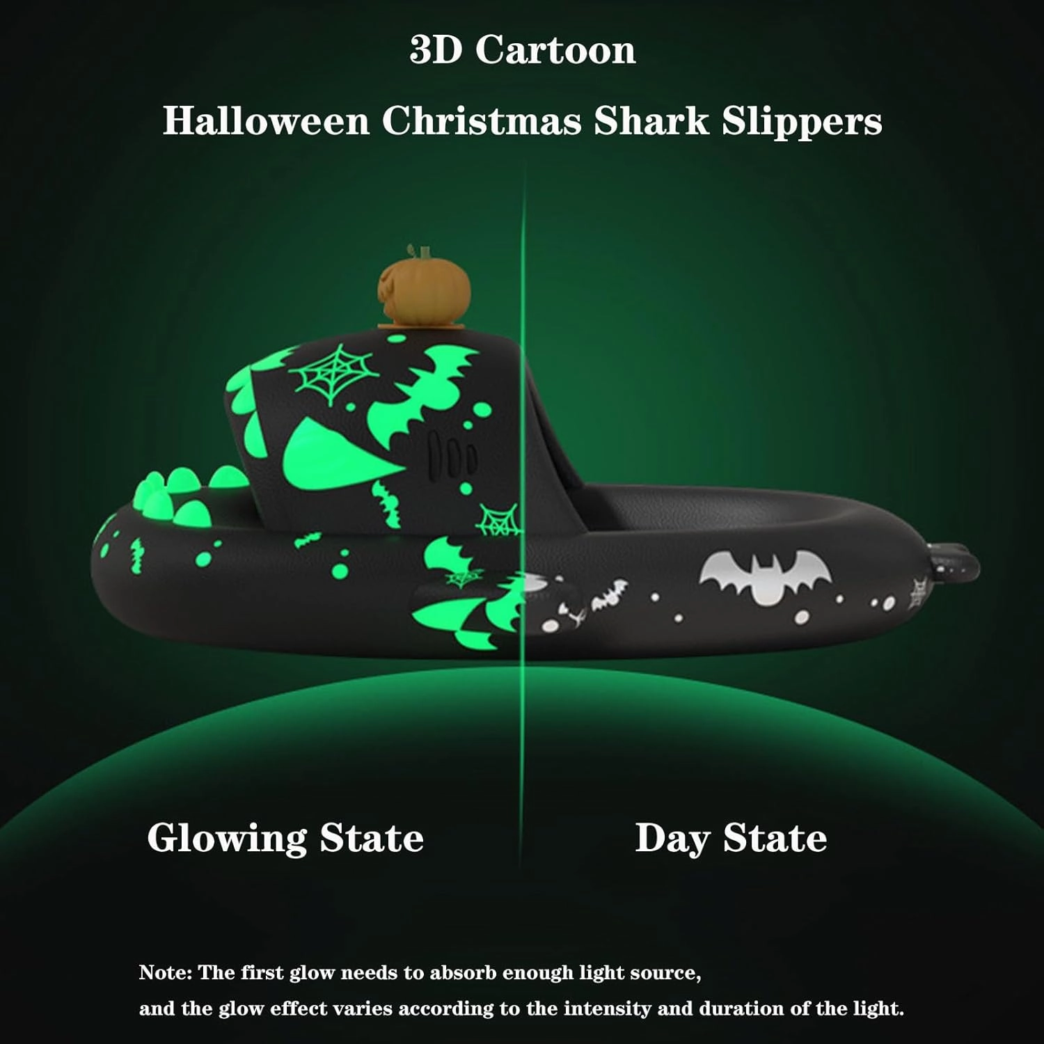 Jfxgjuv Luminous Shark Slippers Spooky Shark Slides Glow in The Dark Shark Cloud Slides Glow in The Dark 3D Cartoon Halloween Christmas Shark Slides for Women Men