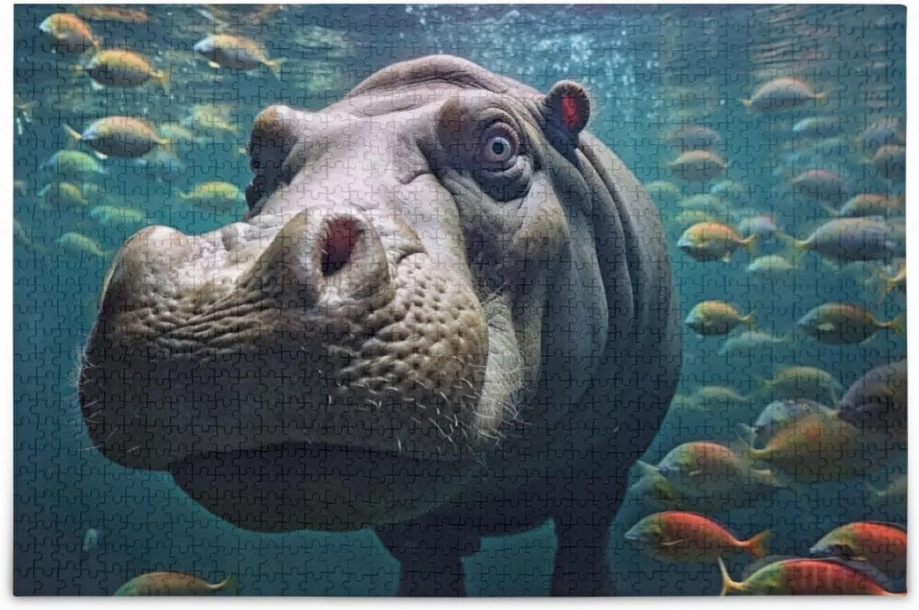 Jigsaw Puzzles for Adults or Kids 500 Piece,Cute Hippo Intellectual Decompression Fun Family Puzzles Game for Christmas Holiday Toy Gift