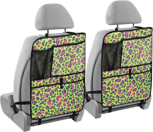 JIPONI Car Backseat Organizer, Green Leopard Automotive Back Seat Protector, Kick Mats with Storage Pockets for Kids Pets, Road Trip Accessories (2 Pack)