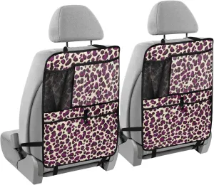JIPONI Car Backseat Organizer, Purple Leopard Spots Automotive Back Seat Protector, Kick Mats with Storage Pockets for Kids Pets, Road Trip Accessories (2 Pack)