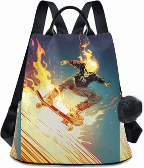 JIPONI Skull Ghost Rider Backpack Purse for Women Anti Theft Back Pack Casual Daypack Shoulder Bag
