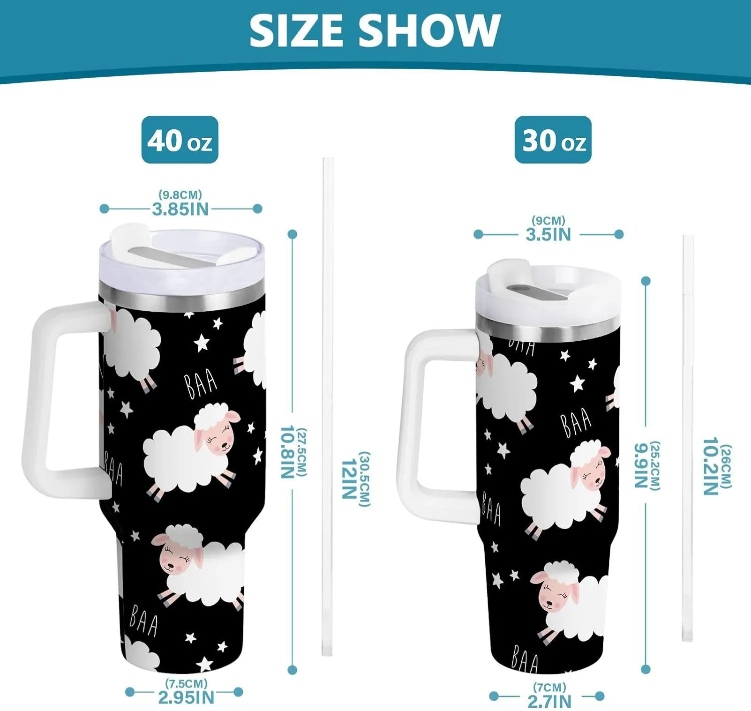 Joisal Cute Cartoon Sheep Double Wall Tumbler 40 Oz Iced Coffee Cup with Lid and Straw