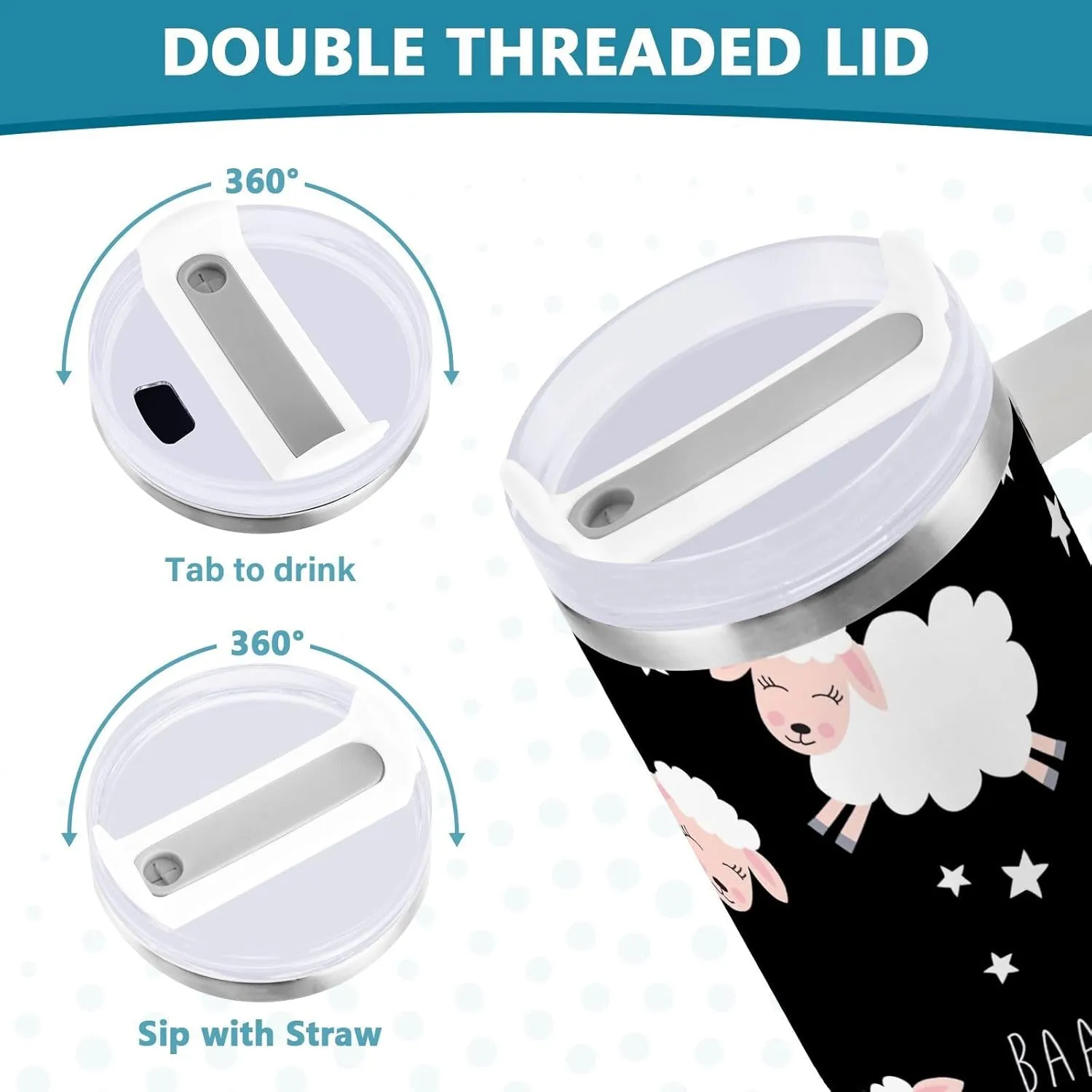 Joisal Cute Cartoon Sheep Double Wall Tumbler 40 Oz Iced Coffee Cup with Lid and Straw