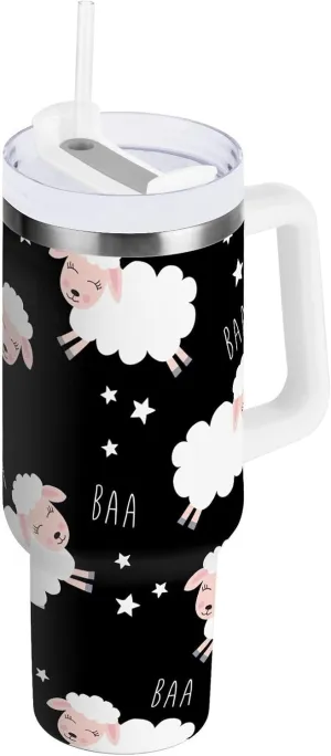 Joisal Cute Cartoon Sheep Double Wall Tumbler 40 Oz Iced Coffee Cup with Lid and Straw
