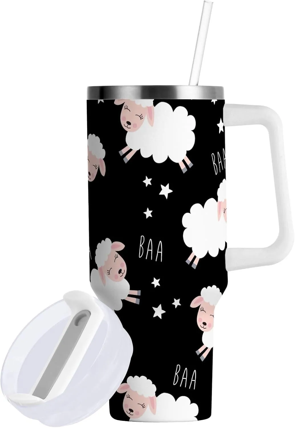 Joisal Cute Cartoon Sheep Double Wall Tumbler 40 Oz Iced Coffee Cup with Lid and Straw