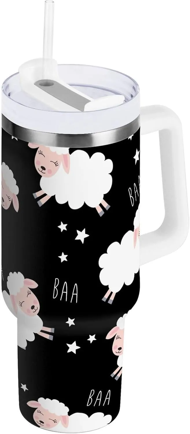Joisal Cute Cartoon Sheep Double Wall Tumbler 40 Oz Iced Coffee Cup with Lid and Straw