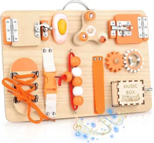 Joyreal Wooden Busy Board for Toddlers - Montessori Sensory Activity Board for Fine Motor Skills, Travel Busy Board Educational Sensory Toys for Children for Toddlers & Kids